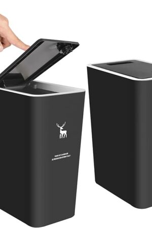 XPIY Trash Can with Lid, 2 Pack 4 Gallons/15 Liters Garbage Can with Press Top, Small Trash Can Dog Proof, Plastic Trash Bin, Waste Basket for Bathroom|Kitchen|Bedroom|Office (2, Black)