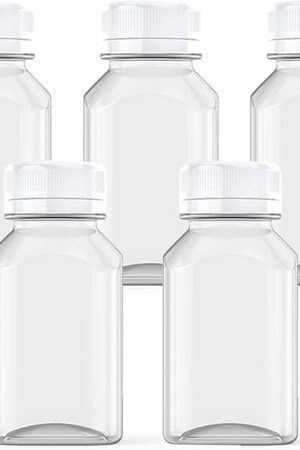 Axe Sickle 5 Pcs 8 Ounce Juice Bottles Plastic Milk Bottles Bulk Beverage Containers with Tamper Evident Caps Lids White for Milk, Juice, Drinks and Other Beverage Containers