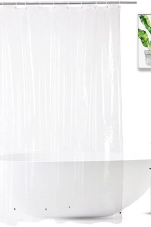 Clear Shower Curtain Liner 72 x 75 inch, PEVA Heavy Duty Shower Liner with 3 Weights, Transparent, 100% Waterproof