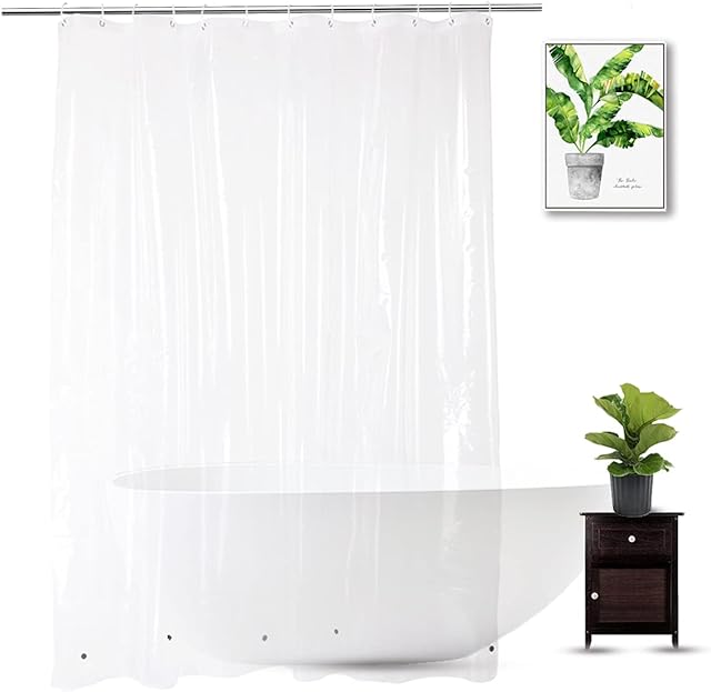 Clear Shower Curtain Liner 72 x 75 inch, PEVA Heavy Duty Shower Liner with 3 Weights, Transparent, 100% Waterproof
