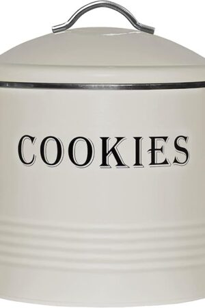 Blue Donuts Vintage Cookie Jar - Airtight Counter Cookie Container, Ivory Tin with Lid for Gift Giving, Large Capacity