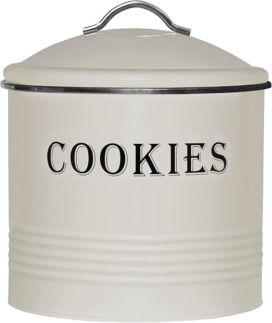Blue Donuts Vintage Cookie Jar - Airtight Counter Cookie Container, Ivory Tin with Lid for Gift Giving, Large Capacity