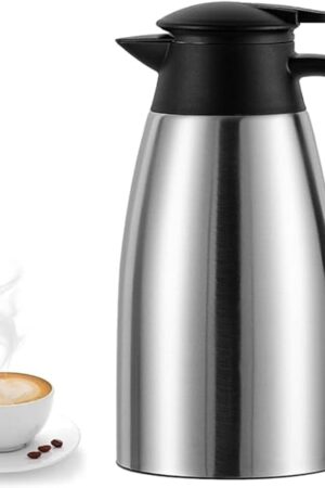 70 Oz Insulated Thermal Coffee Carafe Stainless Steel Double Walled Vacuum Coffee Thermos, Hot Water, Tea, Hot Beverage Dispenser, Keep 24 Hour Heat Retention/12 Hour Cold Retention (Sliver, 2L)