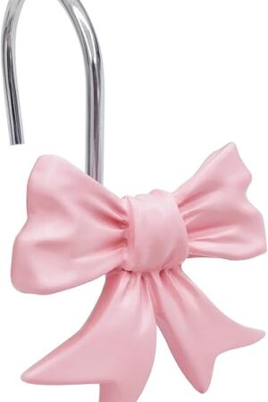 CHICTIE Bow Knot Decorative Shower Curtain Hooks, Pink Shower Rings for Shower Curtain Rods Babys Girls Room Bathroom Rustproof Shower Hooks Hangers