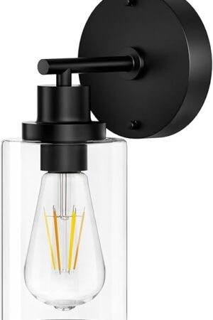 Black Wall Sconce Light: Modern Wall Sconces Indoor, LED Wall Light Fixtures with E26 Base and Clear Glass Shade, Sconces Wall Lighting for Hallway, Bedroom, Living Room, and Mirror