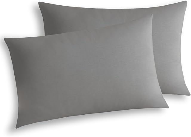 WhatsBedding Queen Jersey Knit Pillowcases Set of 2, 100% Cotton Bed Pillow Cases Queen Size with Zipper,Soft and Breathable, 20×30 inches Dark Grey