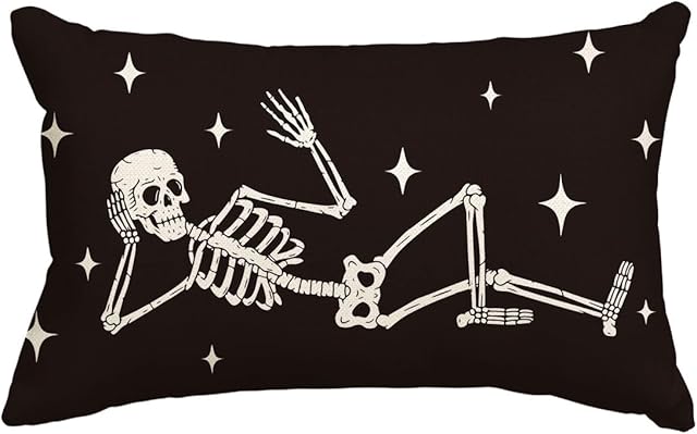 AVOIN colorlife Halloween Cool Skull Throw Pillow Cover, 12 x 20 Inch Skeleton Holiday Farmhouse Cushion Case Decoration for Sofa Couch