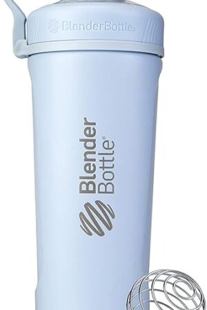 BlenderBottle Radian Shaker Cup Insulated Stainless Steel Water Bottle with Wire Whisk, 26-Ounce, Matte Arctic Blue