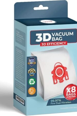 Compatible Replacement for Miele FJM Vacuum Bag Type FJM, 8 Packs AirClean 3D Efficiency Dust Bag, Miele Compact C1 C2 S Series Vacuum Bags (8 Bags & 2 Filters)