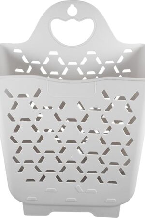 Amosfun Collapsible Hanging Laundry Basket Wall Mounted Foldable Laundry Hamper with Carry Handle Space-Saving Dirty Cloth Storage 15.15 X 11.79 X 6.69 Inch