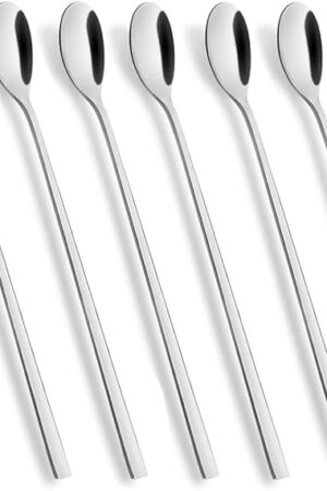 AOOSY Long Handle Spoon, Coffee Stirrers, 9-inch Ice Tea Spoon,Premium 18/10 Stainless Steel Iced Teaspoon for Mothers Milks Tea Mixing Cocktail Stirring Coffee Milkshake Cold Drink, Set of 6