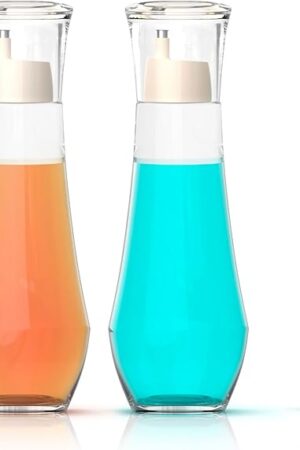 2 Pack Mouthwash Dispenser - 8.8 oz Glass Mouth Wash Container Small Refillable Mouthwash Bottle with Lid Cup for Bathroom Countertop