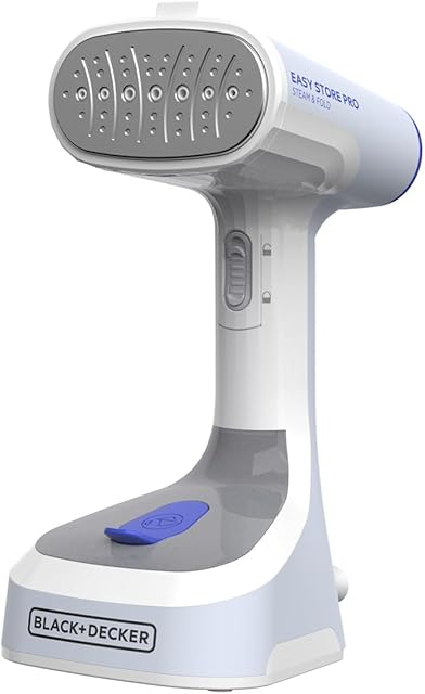 BLACK+DECKER Easy Store Pro Foldable Steamer, GS0311-1PD, 45-Second Heat Up, Extra Long Power Cord & Lint Remover Attachment, Powerful Steam Performance for Clothes, Drapes & Upholstery