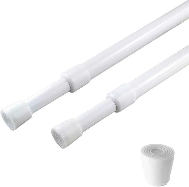 2 Pack Curtain Rod Adjustable 28-43 Inches,5/8" Diameter, White,Small Short Expandable Spring Loaded Tension Rods For Window, Bathroom, Cupboard,Kitchen