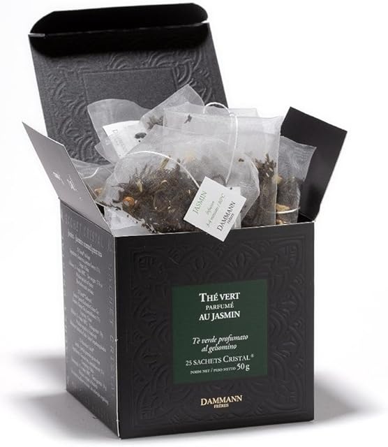 Dammann Freres Jasmine Green Tea Sachets, 25 Count Single Pack | Premium French Tea | Vert Au Jasmin