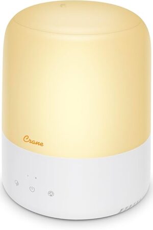 Crane Top Fill Mini Humidifier for Bedroom and Nursery 3-in-1 Essential Oil Diffuser Sleep Light 0.5 Gallon Baby Humidifier