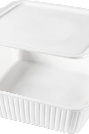 Dizada Casserole Dish for Oven with Lid, 10'' Square Baking Dish, Ceramic Baking Dish, Baking Pan with Handles, Lasagna Pan Bakeware Oven Safe Baking Dish for Oven, Cake, Kitchen, Microwave, Dishwasher Safe, White