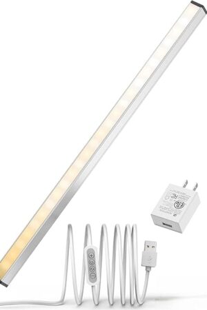 ASOKO LED Under Cabinet Lighting USB Plug-in, Dimmable, 3 Color Changing( 2700K, 4000K,6000K), 14.5 in, Under Counter Lights for Kitchen, Shelf, Cupboard, Under Desk, Monitor Light Bar