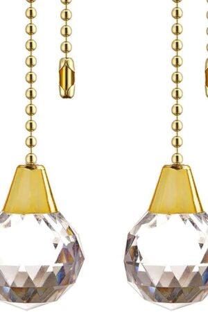 Ceiling Fan Pull Chain Chain Extender Extension for Ceiling Light Fan Chain 12 Inches Prism Ball Pendant Fan Pulls Set for Ceiling Light Lamp Fan Chain,2 Pcs (Gold)