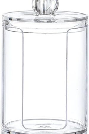 1 Pack Clear Cotton Pad Holder with Lid - 10 Oz Plastic Jar for Bathroom Storage, Makeup Organizer, and Cotton Round Holder