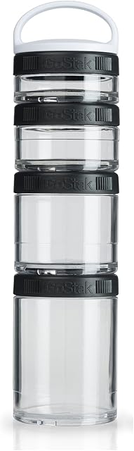 BlenderBottle GoStak Twist n' Lock Storage Jars, 4-Piece Starter Pak, Black