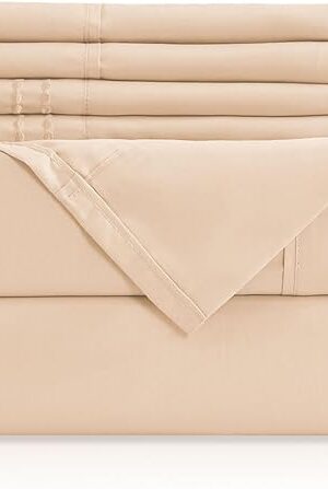 Bed Sheet Set Silky Soft 6 Piece Full Size Champagne gold