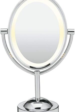 Conair Lighted Makeup Mirror, LED Vanity Mirror, 1X/7X Magnifying Mirror, Double Sided, Corded in Polished Chrome