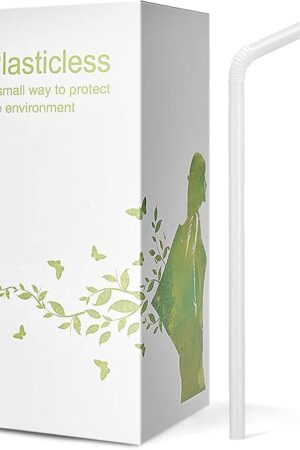 200 Count 8.25" Eco-friendly Bendable Compostable PLA Straws - KTOB Plasticless Biodegradable Flexible Drinking Straws