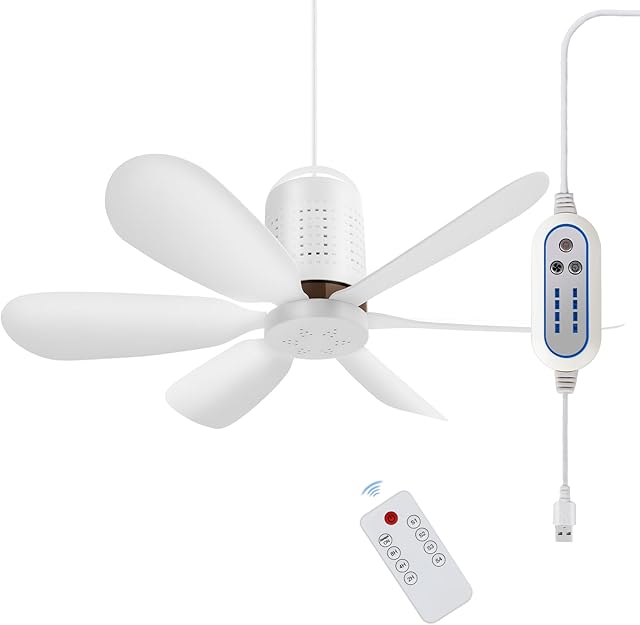 2025 USB Portable Ceiling Fan with Remote Control,Timing,Adjustable 4 Speed,Quiet USB Ceiling Fan Design for Camping,Bed,Tent,Rv,Home