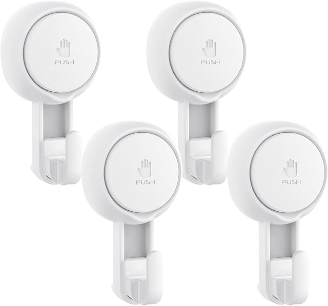 Elegear Suction Cup Shower Hooks for Loofah, Robe, Towel, Heavy Duty (4-Pack) Waterproof , Reusable Vacuum Suction Hooks for Bathroom Kitchen