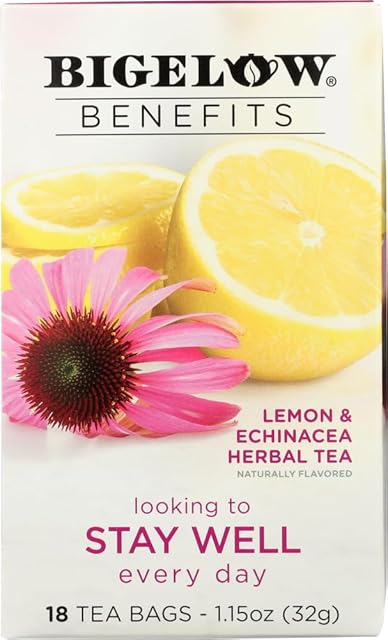 Bigelow Benefits Herbal Tea (Pack of 2) Lemon & Echinacea, 18 Count (Pack of 2)