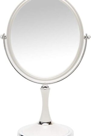 YEAKE Vintage Table Mirror with Stand 8-inch Double Sided Swivel 1X/3X Magnification Desk Mirror with Silver Style 13 Inch Height Standing Tabletop Makeup Vanity Mirror(Oval)