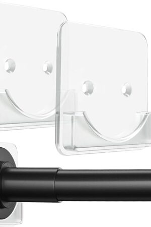 Clear Shower Curtain Rod Holder, Adhesive Shower Rod Holder for Wall, Large Heavy Duty Tension Rod Holder for Tile, No Drilling, 2 Pack
