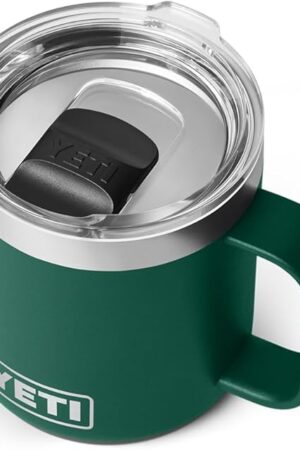 YETI Rambler 10 oz Ceramic Lined Stackable Mug, Vacuum Insulated, Stainless Steel with MagSlider Lid, Black Forest Green