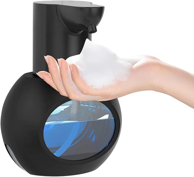 Automatic Foaming Soap Dispenser 15oz/420ml Foaming Hand Sanitizer Touchless Wall Mount with 4levels Adjustable Free Touch Electric Soap Dispenser Rechargeable with Sensor for Kitchen Bathroom Black
