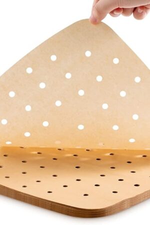 200PCS Parchment Paper, 9 Inch Square Air Fryer Liner, Filter Paper, (100 Perforated & 100 Imperforate), Non-Stick Baking Paper for Steamers, Cake Pan