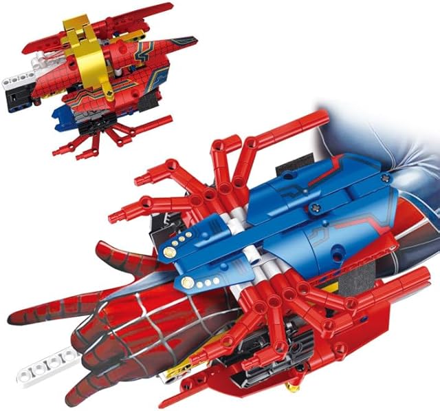 The Spider Shooter Building Toys for Kids Ages 6 and Up - Kids Role Play Toys with Simulate Web Shoot - 295pcs Super Hero Building Blocks Elements for Play and Display