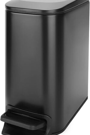Cesun Small Bathroom Trash Can with Lid Soft Close, Step Pedal, 6 Liter / 1.6 Gallon Stainless Steel Garbage Can with Removable Inner Bucket, Anti-Fingerprint Finish (Matt Black)