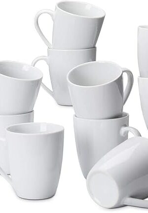 Amazon Basics Porcelain, 12 oz Coffee Mug Set, 12 Count, White (Previously AmazonCommercial brand)