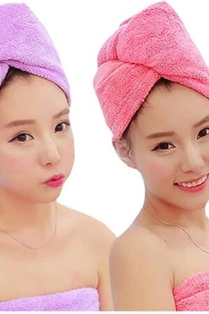 ADOGO Microfiber Hair Towel - 2 Pack Hair Turbans for Wet Hair, Drying Hair Wrap Towels for Women and Kids - Suitable for All Hair Types（Pink，Purple）