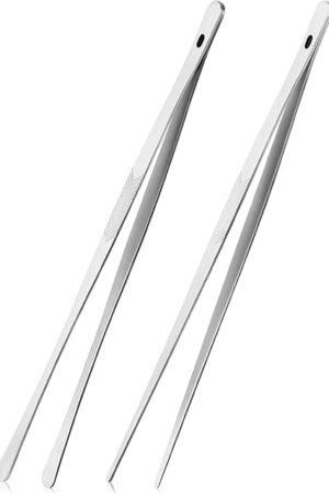 ChefBee Kitchen Cooking Tongs Tweezers - 2PCS 12" Stainless Steel Kitchen Utensils, Metal Fine Tweezers Tongs with Precision Serrated Tips for Chef, Serving Food, Grill, Culinary, Pasta, Salad, BBQ