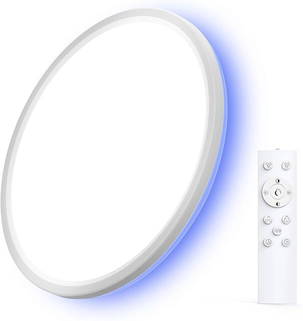 Ceiling Light, 12 Inch LED Flush Mount Ceiling Light with Remote, 24W 2600LM RGB Lamp with Nightlight and Timer, 3000K-6500K Dimmable Lights Fixture for Bedroom Living Room Kitchen, 1 Pack