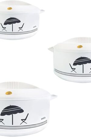 Cello Chef Super 3 pcs Insulated Hot Pot Casserole Gift Set 423ml, 784ml, 1250ml (White)