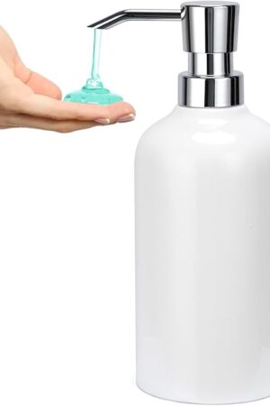 Ceramic White Soap Dispenser with Rust-Proof Plastic Pump Bathroom, 16.9oz Hand Soap Dispenser for Kitchen, Hotel
