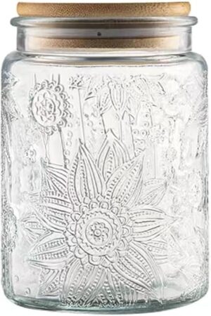 ANSQU Vintage Glass Jar with Lid, 23.7oz Airtight Glass Storage Canister Glass Food Storage Containers for Kitchen Counter, Pantry, Decorative Jar for Coffee, Tea, Sugar, Candy Cute Jar