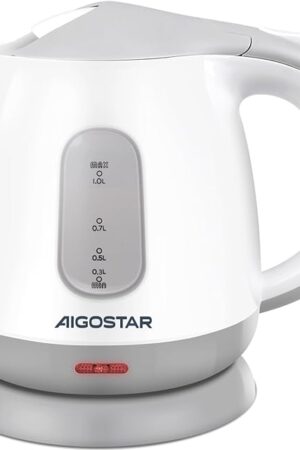 Aigostar Small Electric Kettle, 1L Portable Electric Tea Kettle 1100W with Automatic Shut-Off and Boil Dry Protection, Travel Hot Water Boiler Cordless for Making Coffee and Tea, BPA-Free, Grey