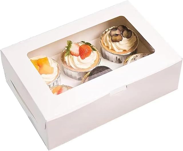 30 Pack Cupcake Boxes Bulk with Clear Display Window Hold 6 Standard Cupcakes, Disposable Food Grade White Cupcake Carrier Cupcake Container, Perfect for Cupcakes Muffins Cookies Pastries