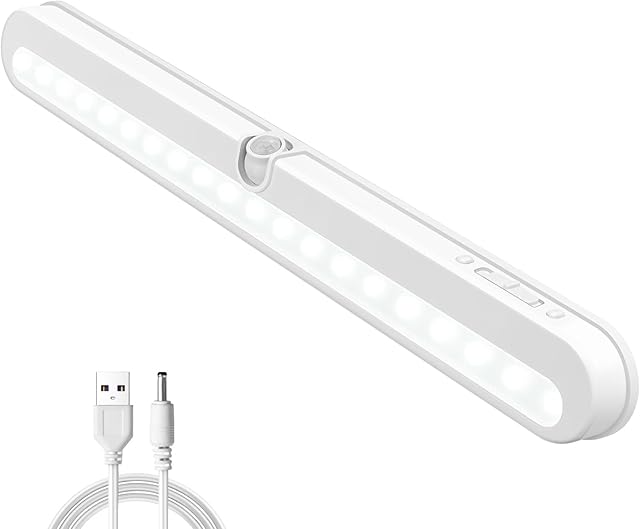 BLS Under Cabinet Lighting, 2200mah Rechargeable Closet Lights Motion Sensored, Battery Powered/DC Cable Plug in LED Light, 14 inch, 6000K Cool White, Dimmable, Under Counter Lights for Kitchen