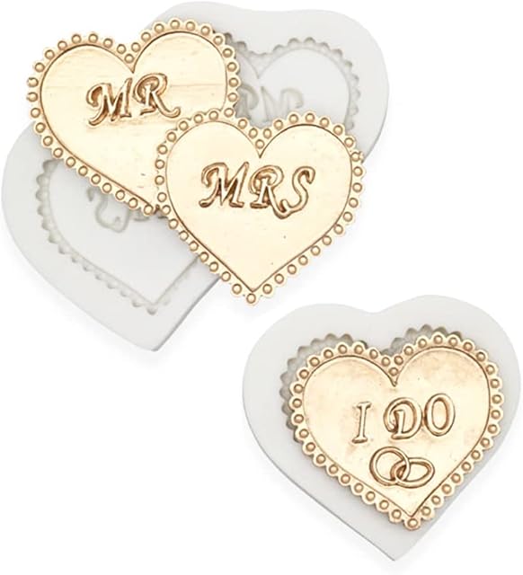 Cestony 2Pcs Valentine's Day Wedding Heart MR MRS I DO slogan Silicone Molds for DIY Cake Fondant Cupcake Biscuit Cookies Sugar Pudding Chocolate Hard Candies Dessert Decor