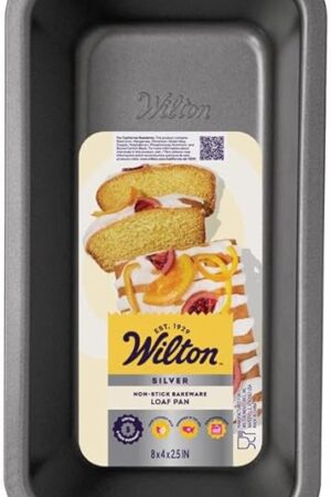 Wilton Silver Non Stick Loaf Pan, Bread and Meatloaf Pan, Made without PFAS, Durable Steel, Even Heating, 8 x 4 Inch